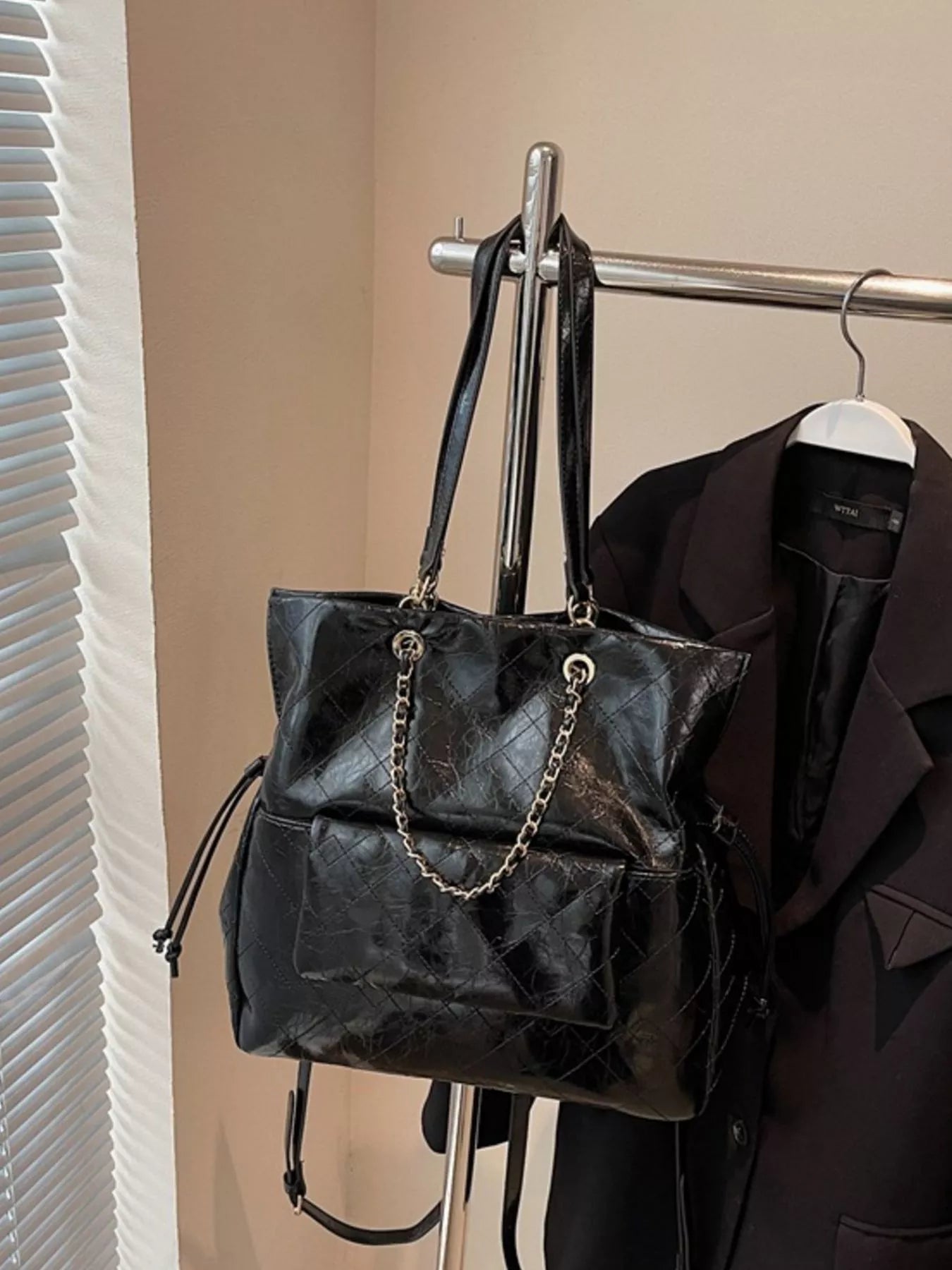 Sarah Express Women's Quilted Chain Backpack - Faux Leather Fashion Backpack Purse