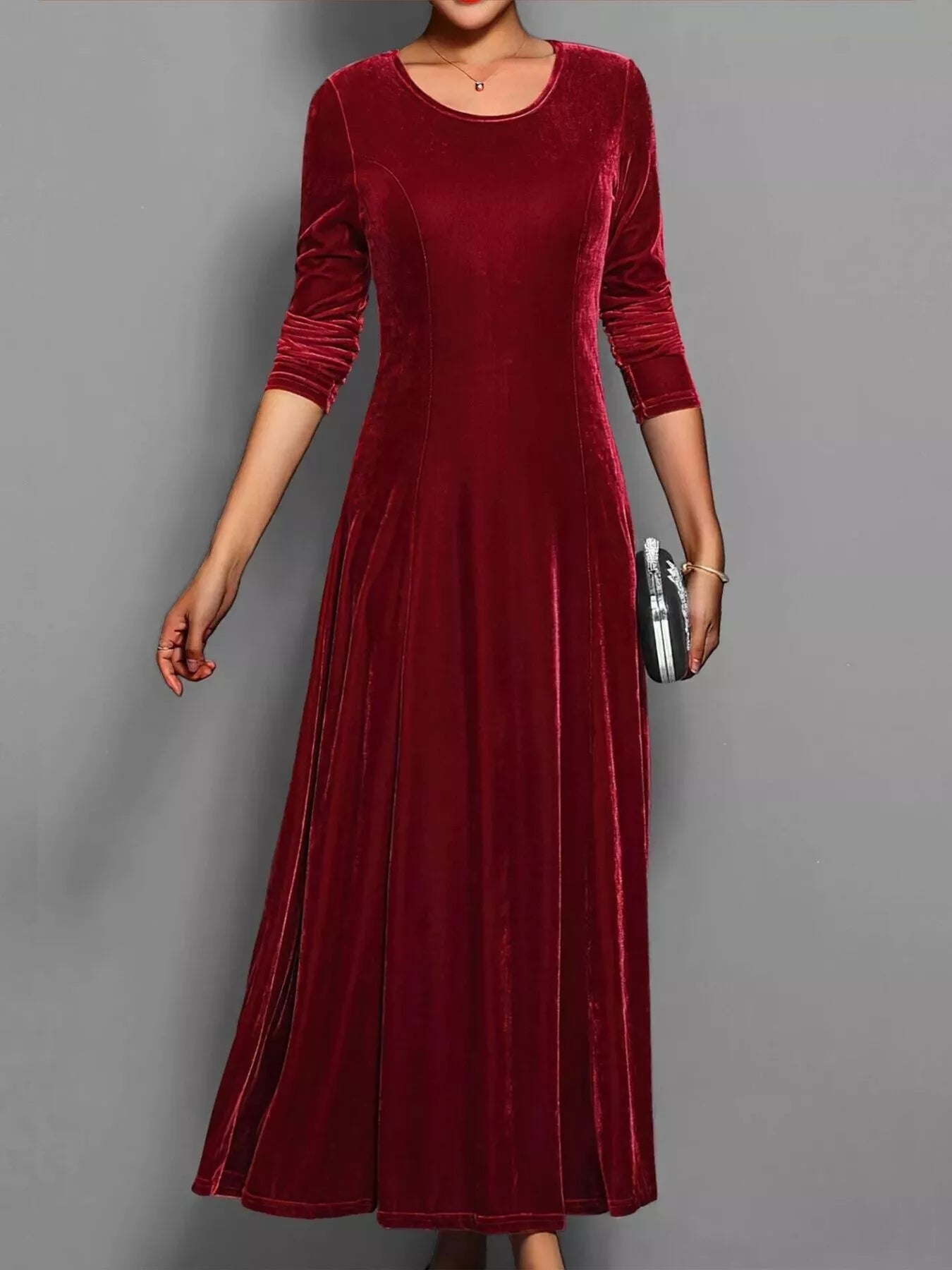 Sarah Express Women's Velvet Long Sleeve A-Line Dress Red