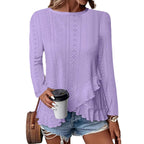 Sarah Express Women's Solid Color Long Sleeve Pullover Top Round Neck Loose Fit