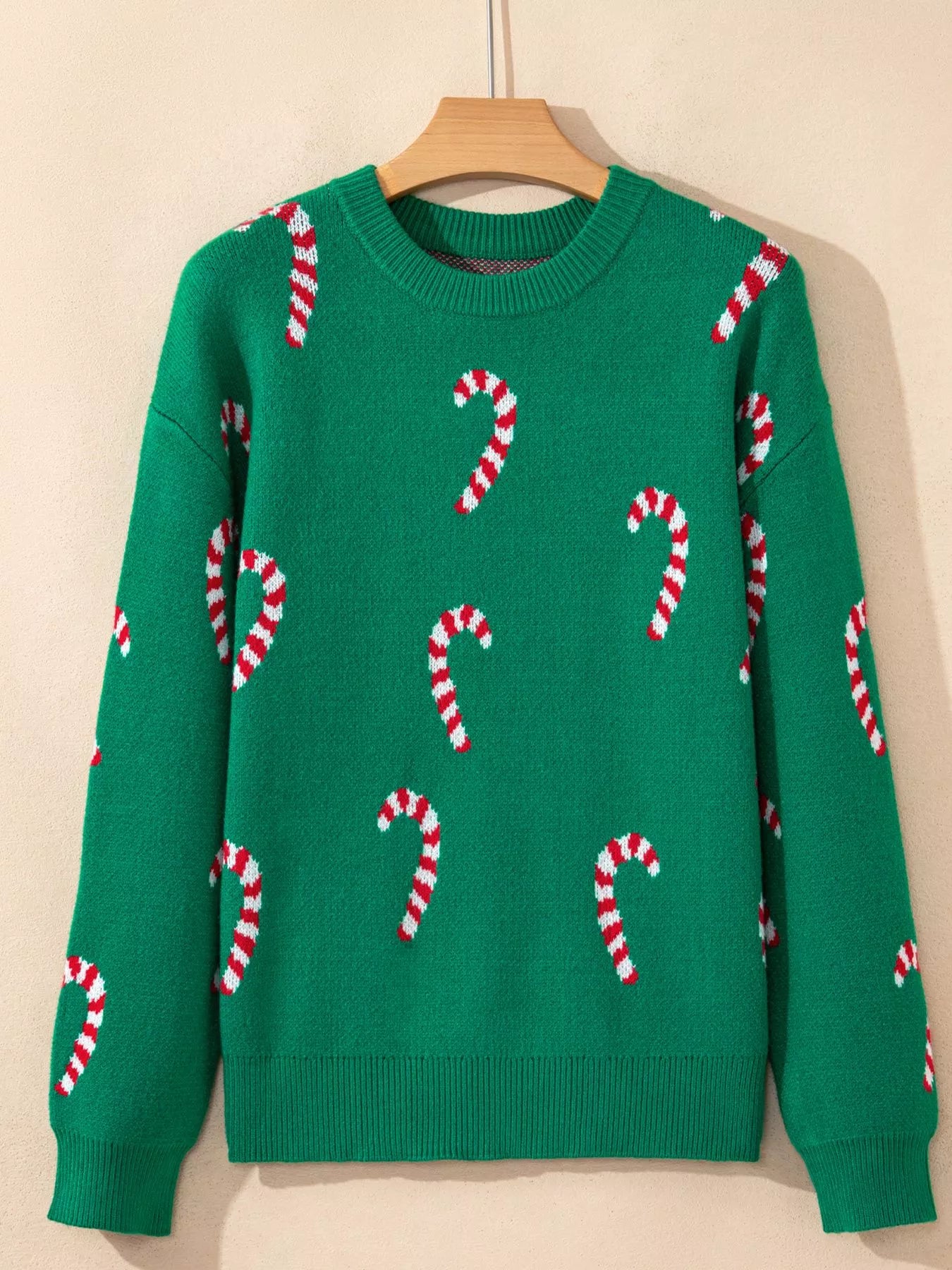Sarah Express Women's Christmas Candy Cane Holiday Drop Shoulder Sweater