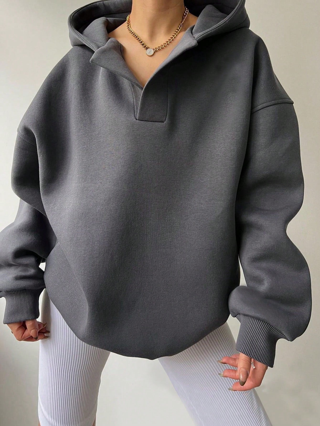 Sarah Express Women's Loose Fit Hoodie Sweatshirt - Solid Color Long Sleeve Pullover Top