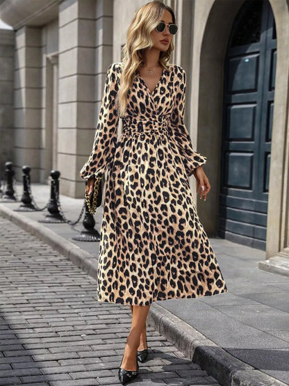 Sarah Express Women's Leopard Print Wrap Midi Dress