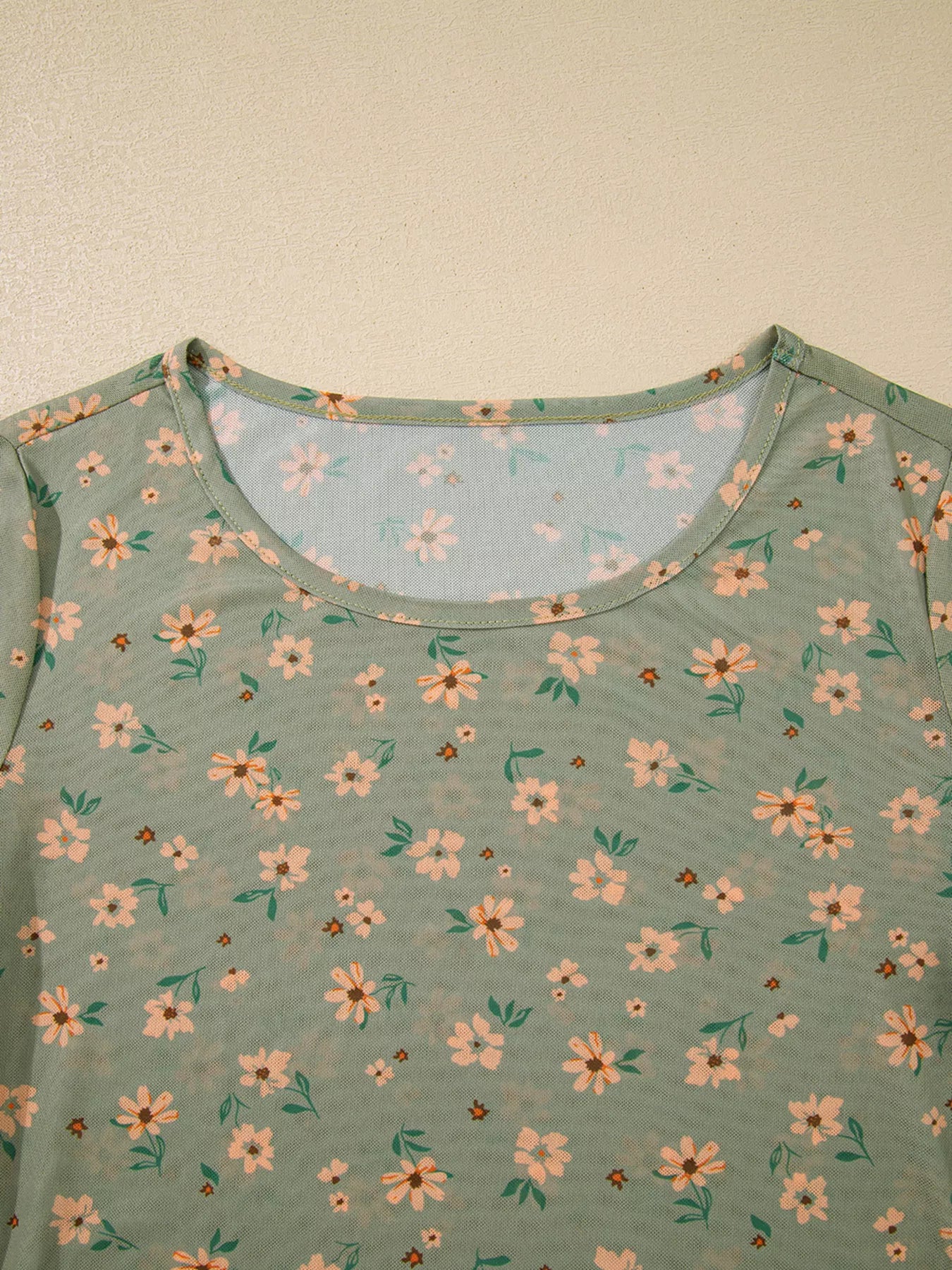 Sarah Express Women's Floral Print Mesh Long Sleeve Top