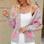 Sarah Express Women's Leopard Print Cardigan Sweater - V-Neck Button Front Knit