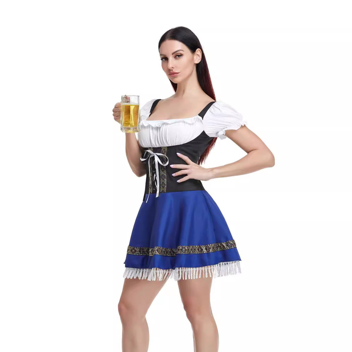 Sarah Express Women's French Maid Costume Halloween Dress Barmaid Uniform with Ribbon