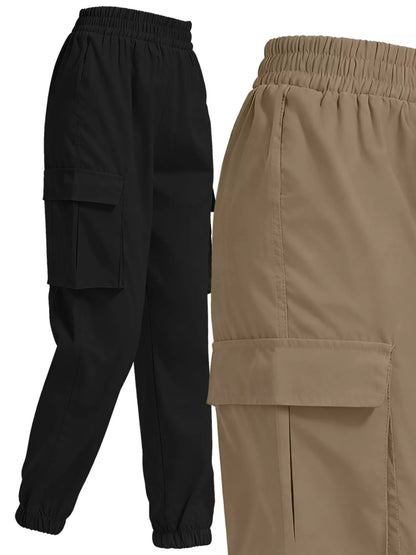 Sarah Express Women's 2 Piece Elastic Waist Cargo Pants Set