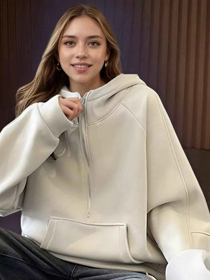 Sarah Express Women's Half-Zip Hoodie with Pockets - Casual Long Sleeve Pullover