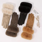 Trendsi Faux Fur Cuff Suede Gloves