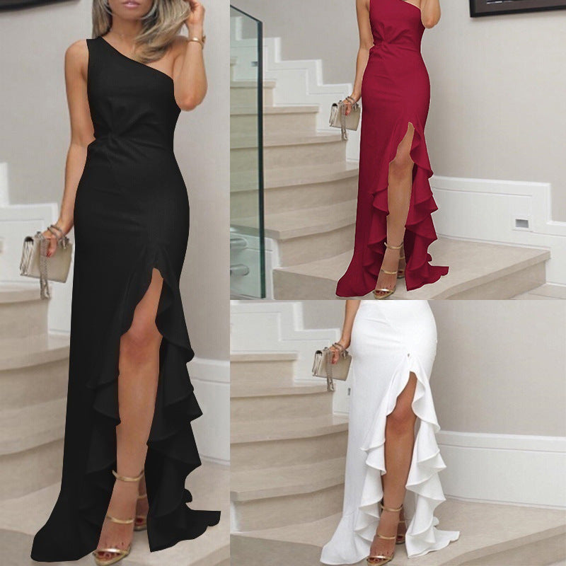 Sarah Express Off-Shoulder Ruffled Maxi Evening Dress with Slit