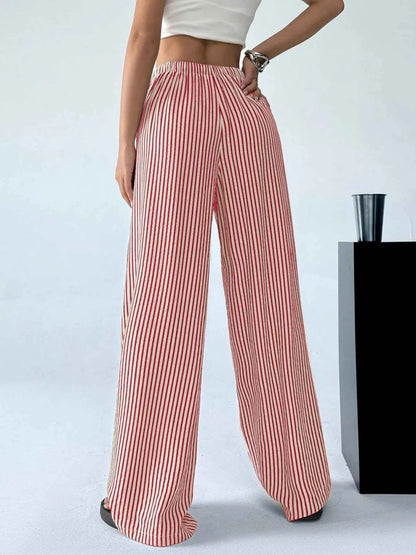 Sarah Express Women's Striped Wide Leg Pants with Drawstring Waist - Plus Size Available