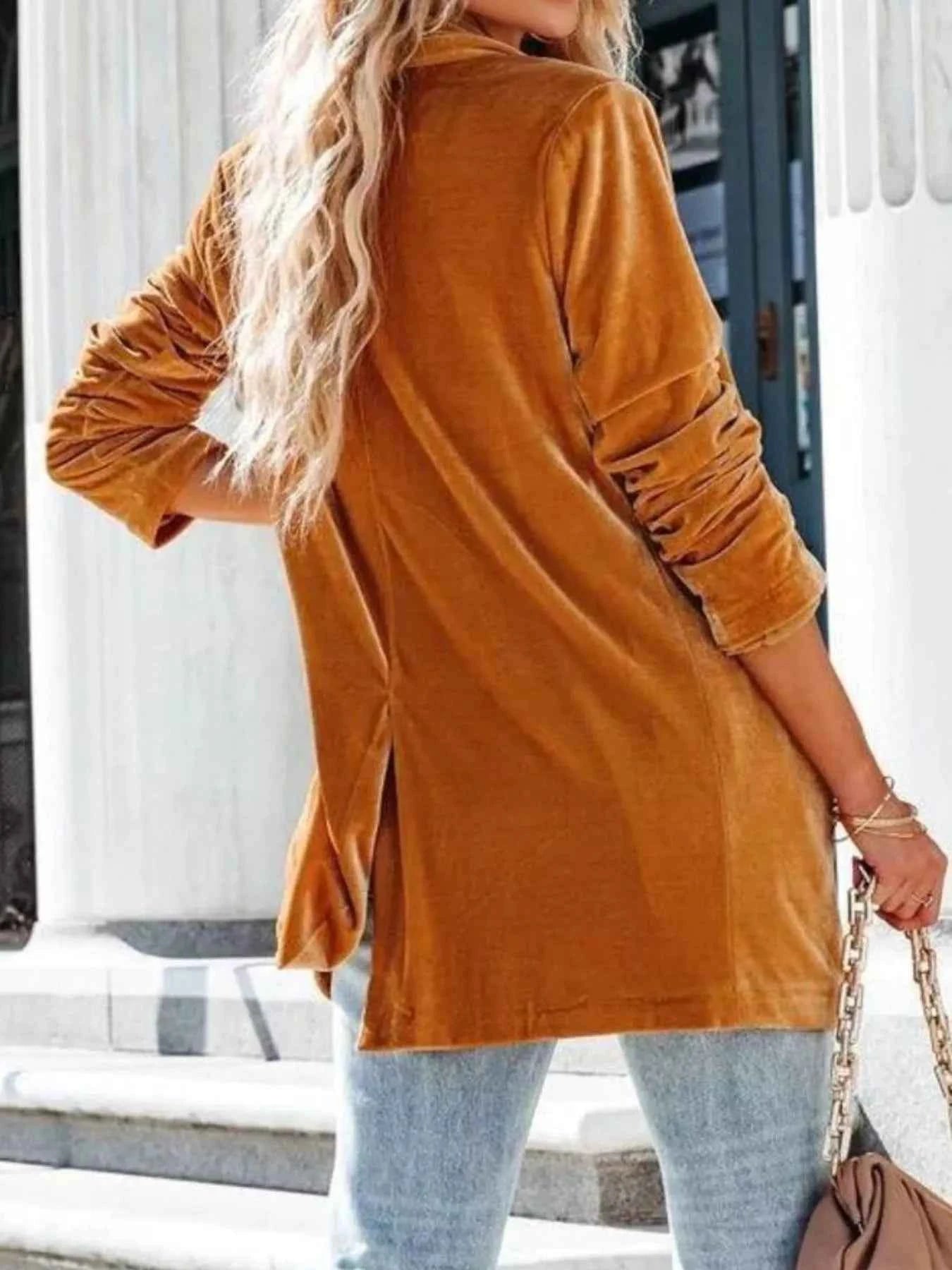 Sarah Express Women's Velvet One Button Blazer Jacket - Elegant Outerwear