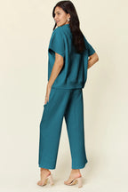 Sarah Express Women’s Plus Size Textured Half Zip Top and Pants Set
