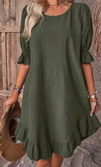 Sarah Express Ruffle Hem Flounce Sleeve Cotton Dress
