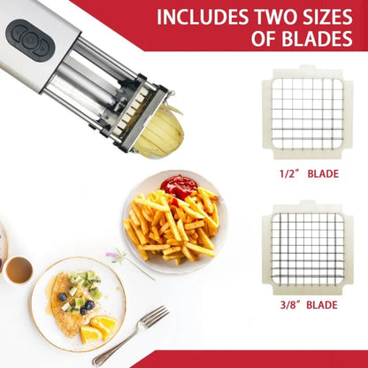 Sarah Express Electric French Fry Cutter - Stainless Steel Vegetable Slicer with Interchangeable Blades for Potatoes & Carrots