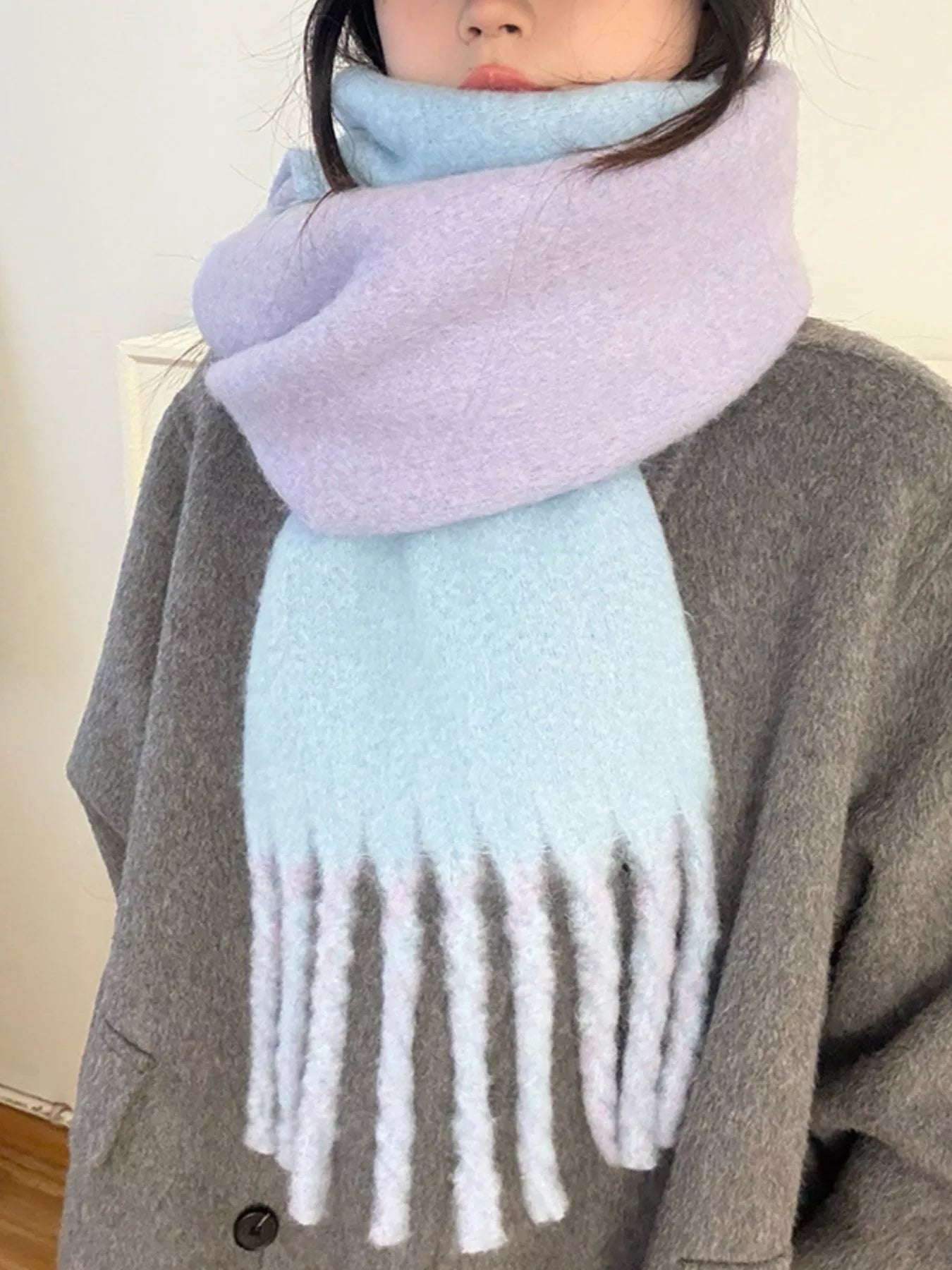 Sarah Express Women's Color Block Fringe Winter Scarf Purple ONESIZE