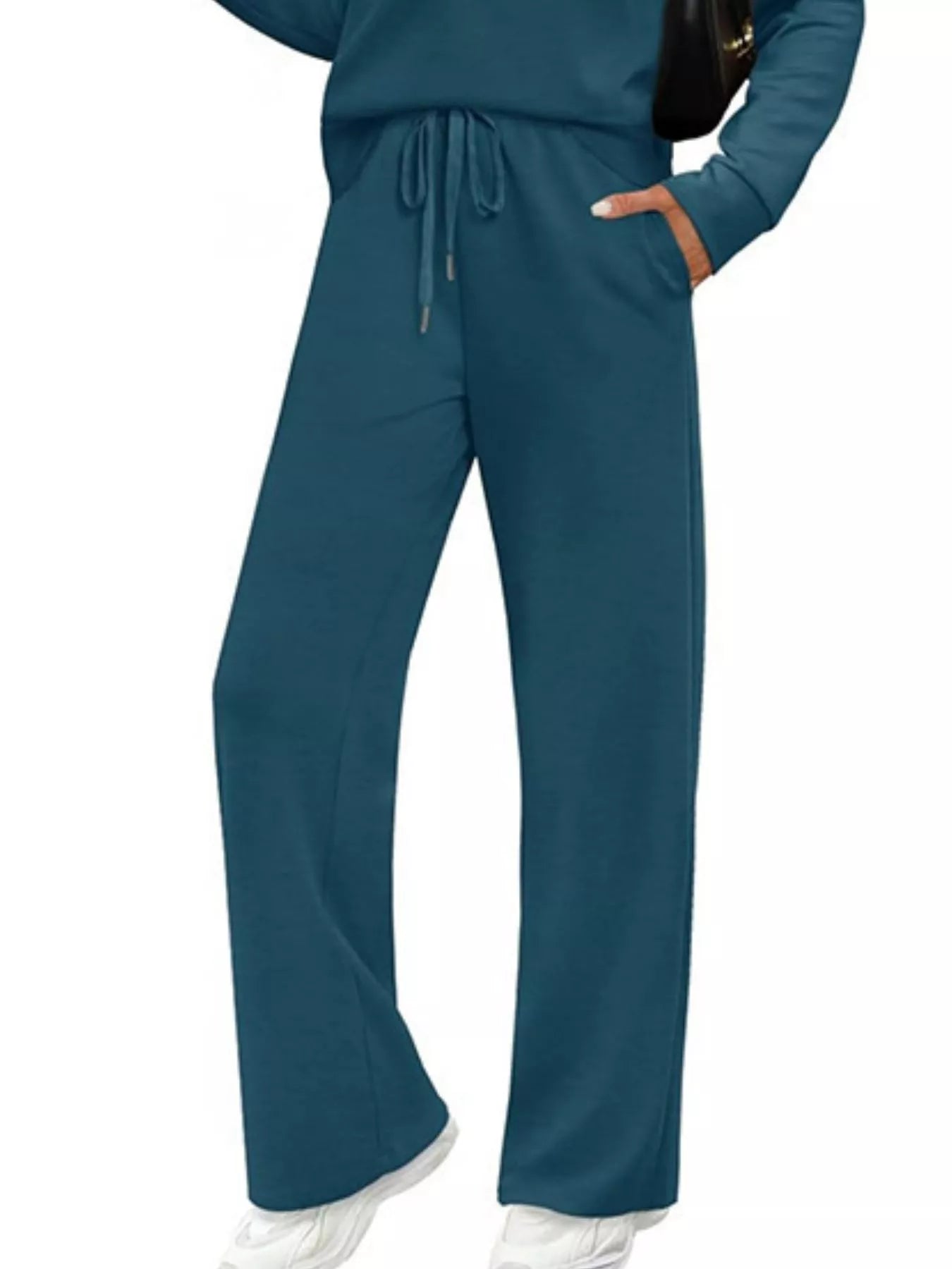 Sarah Express Women's Plus Size Round Neck Long Sleeve Top and Pants Lounge Set - Two Piece