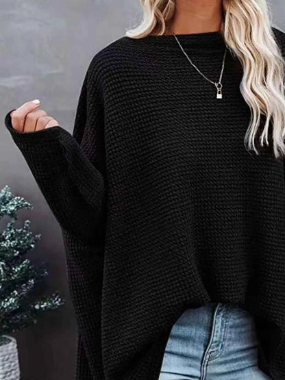 Sarah Express Women's Oversized Waffle Knit Boat Neck T-Shirt