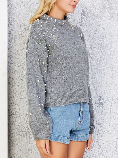 Sarah Express Women's Pearl-Embellished Mock Neck Sweater