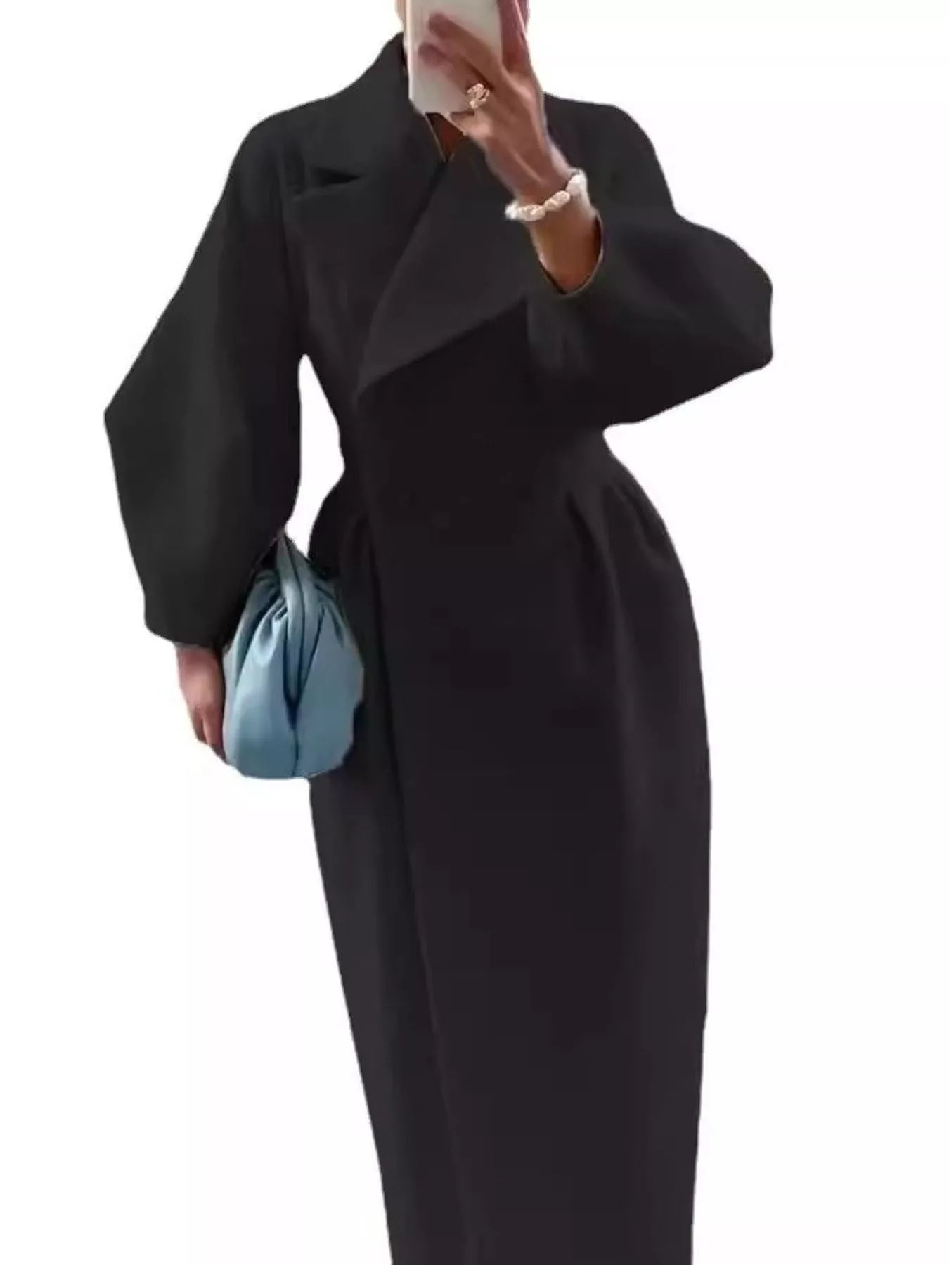 Sarah Express Women's Double-Breasted Longline Coat - Ruched Button Front Outerwear