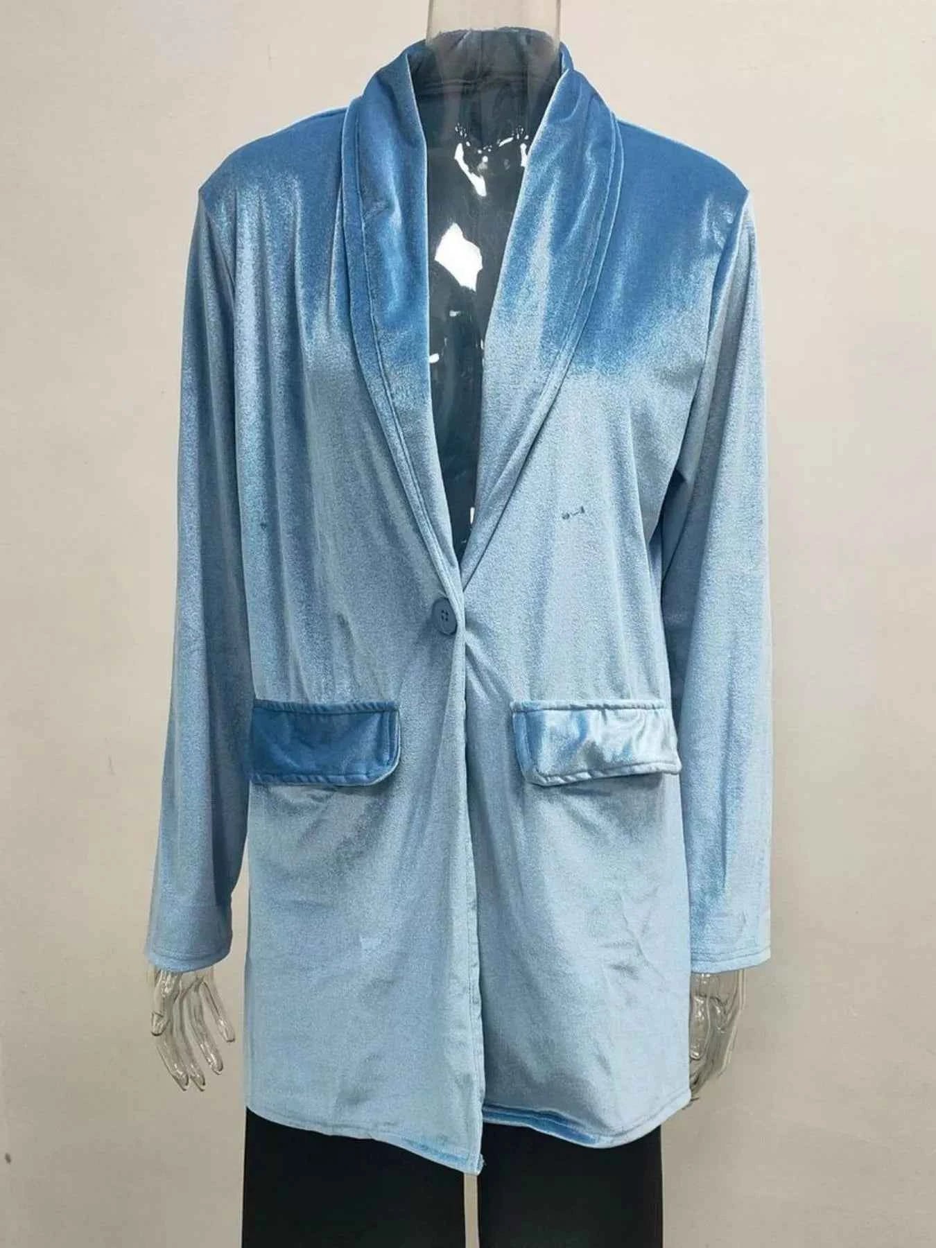 Sarah Express Women's Velvet One Button Blazer Jacket - Elegant Outerwear