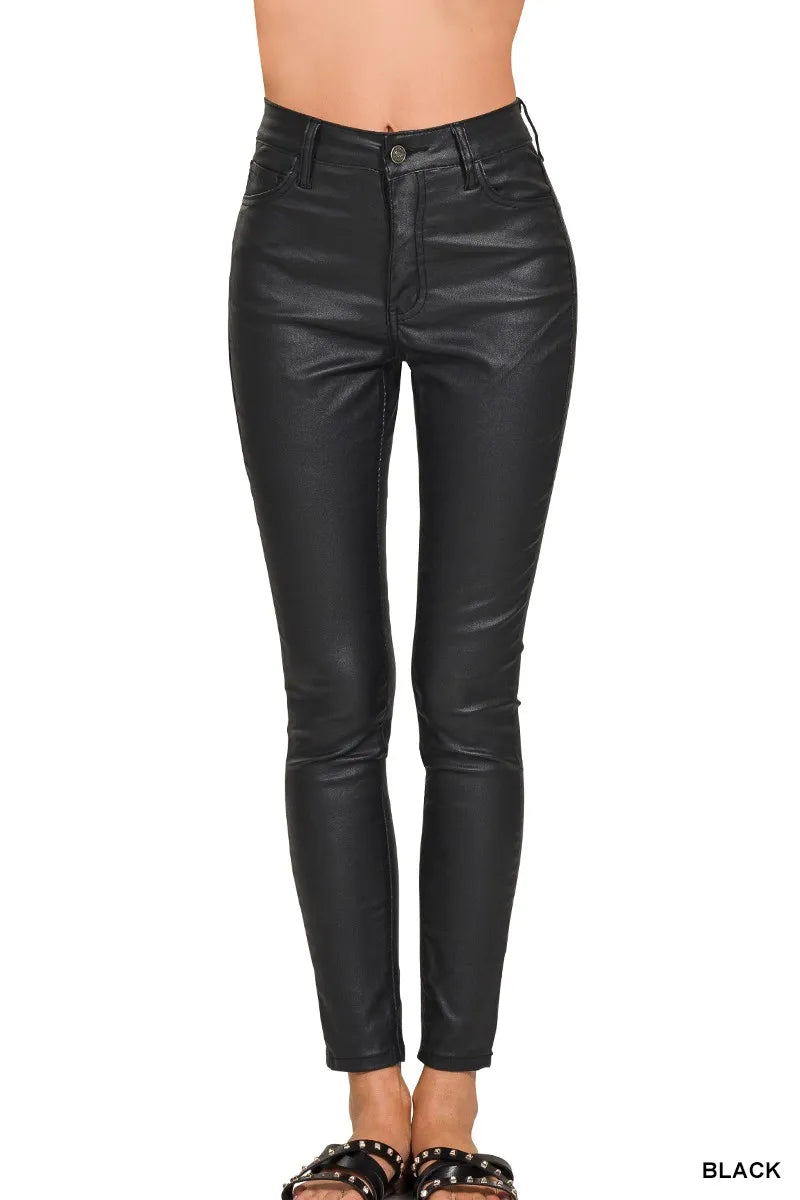 Sarah Express Women's Faux Leather Stretch Skinny Pants BLACK