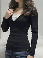 Sarah Express Women's Long Sleeve T-Shirt with Lace Detail