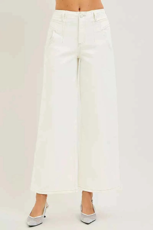 Sarah Express Women's High Rise Wide Leg Ankle Pants - RISEN Denim