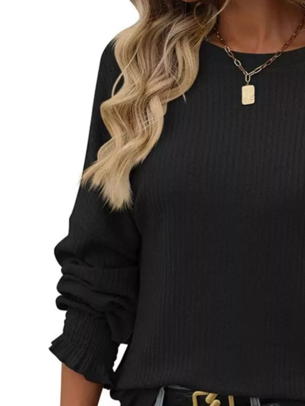 Sarah Express Women's Ribbed Knit Long Sleeve T-Shirt