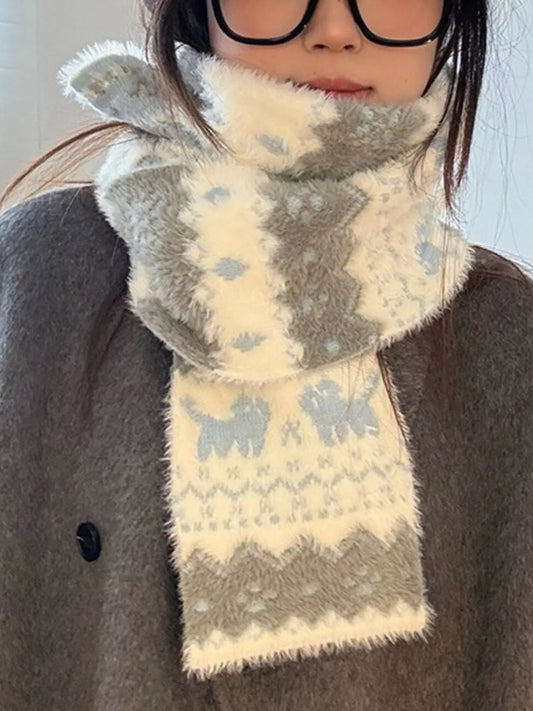 Sarah Express Women's Animal Pattern Fuzzy Scarf Light Blue ONESIZE