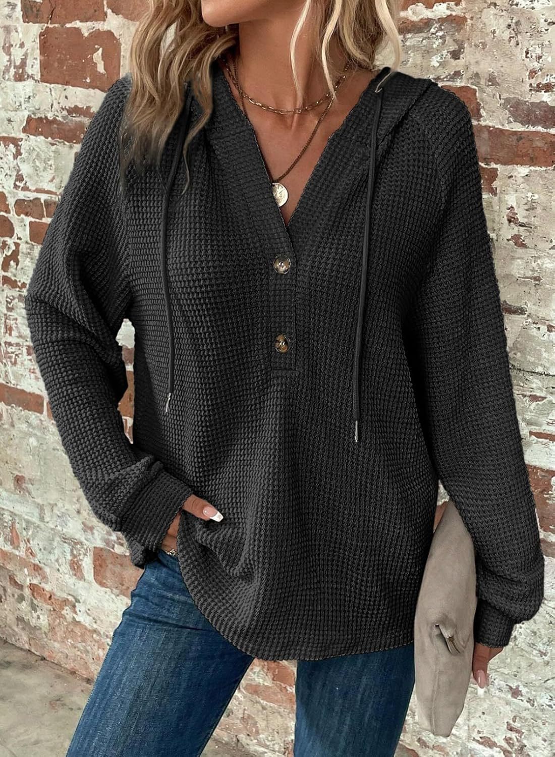 Sarah Express Women's V-Neck Long Sleeve Pullover Sweater Loose Fit Casual