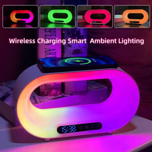 Sarah Express Multi-Function 3-in-1 LED Night Light with Wireless Charger & Alarm Clock - RGB Atmosphere Desk Lamp