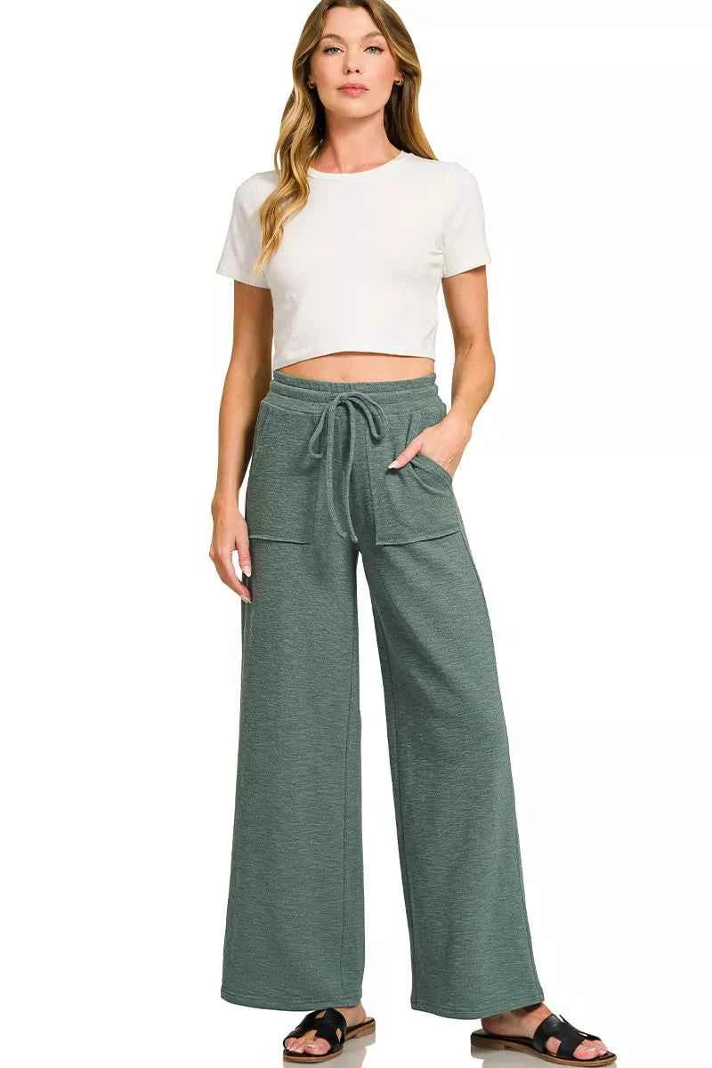 Sarah Express Women's Cotton Slub Short Sleeve Tee and Pants Set - Zenana Loungewear