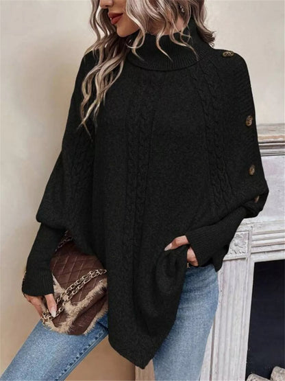 Sarah Express Women's Cable Knit Turtleneck Cape Sweater