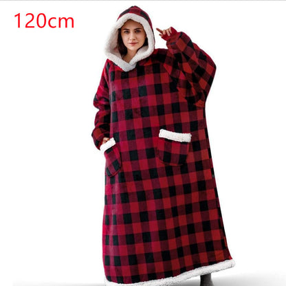 Sarah Express Oversized Wearable Blanket Hoodie with Pockets - Ultra Plush TV Blanket for Women & Men 120cm red black grid One Size