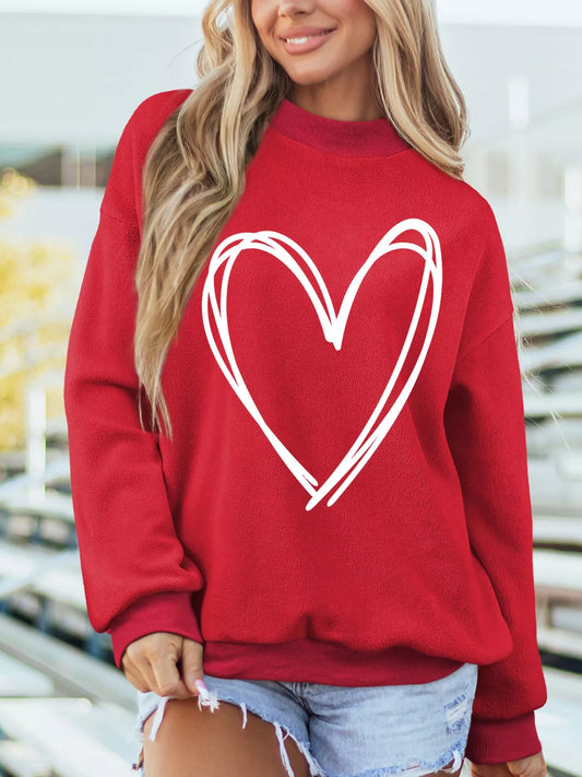 Sarah Express Women's Reversible Heart Print Mock Neck Sweatshirt - Valentine's Day Love Script Double Wear Top