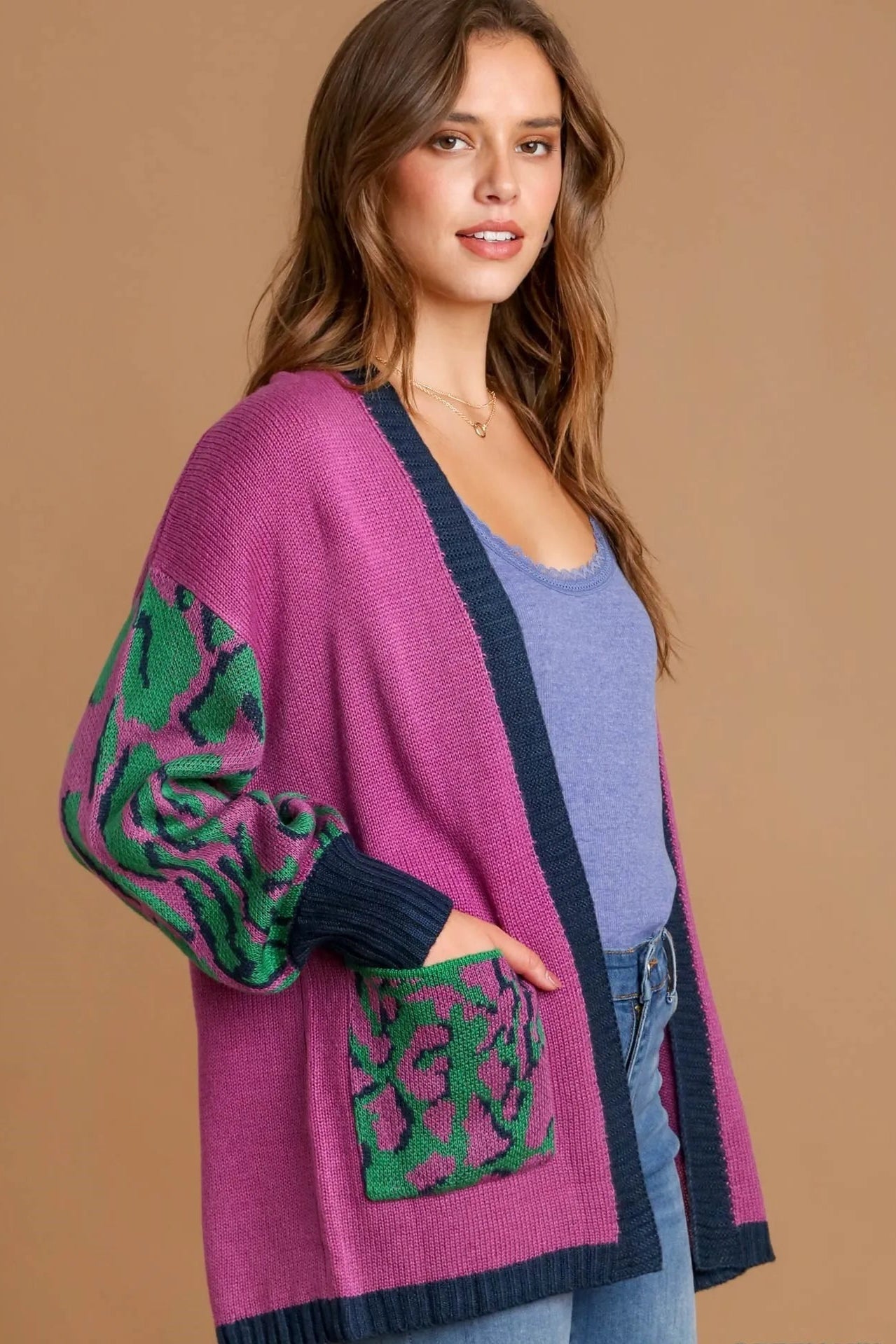 Sarah Express Women’s Animal Print Open Front Sweater Cardigan Casual