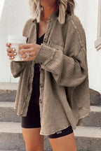 Sarah Express Patchwork Irregular Shirt Jacket Loose Fit Long Sleeve Acrylic Outerwear