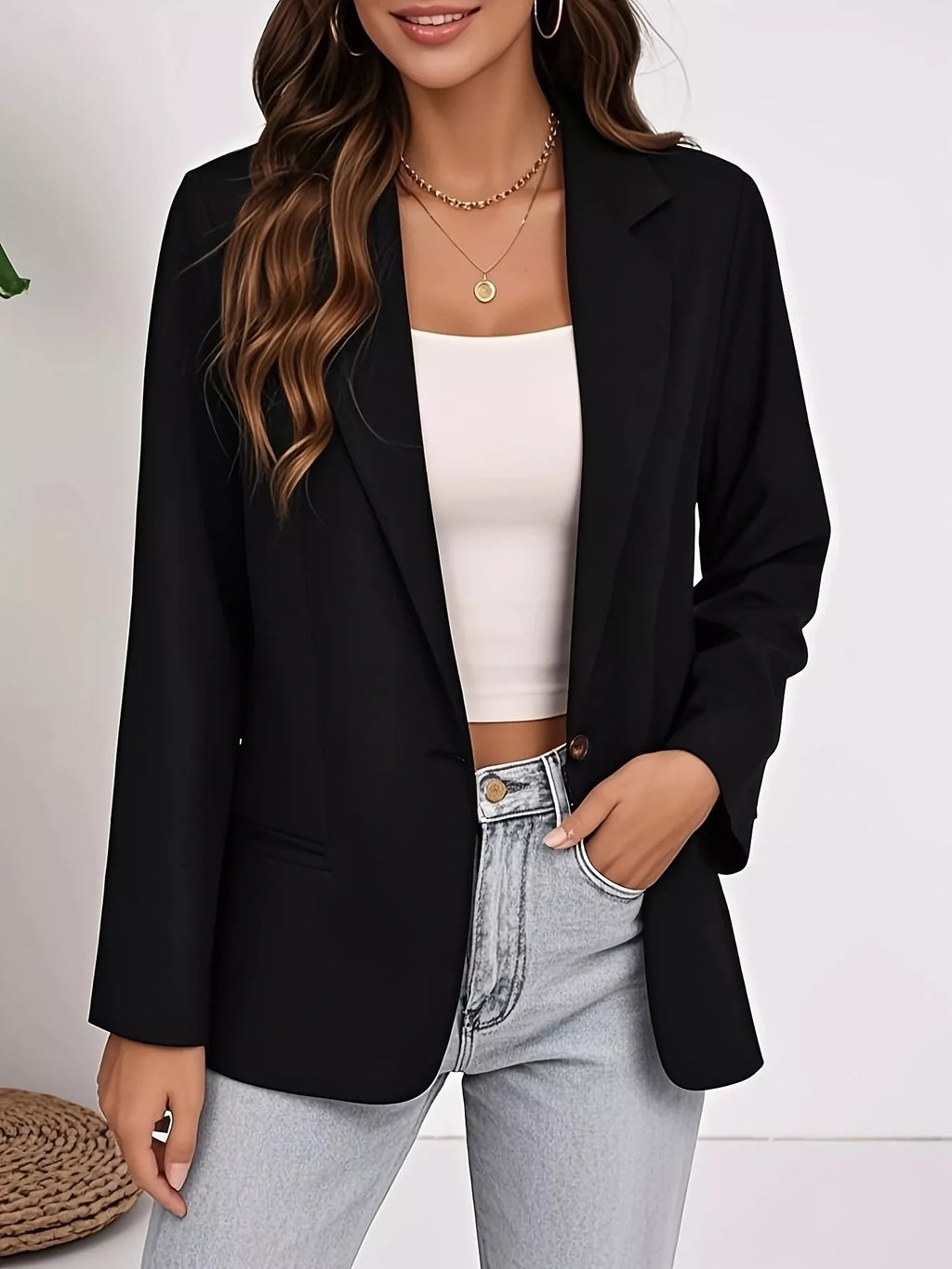 Sarah Express Women's Plus Size Lapel Collar Single-Button Blazer