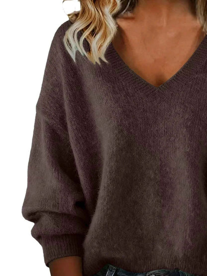 Sarah Express Women's V-Neck Dropped Shoulder Sweater - Plus Size