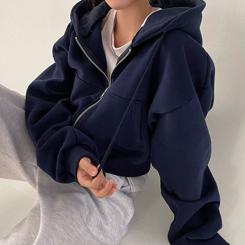 Sarah Express Women's Loose Fit Zipper Hoodie Long Sleeve Pockets Polyester Sweatshirt Casual Fall Winter
