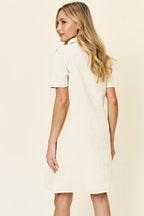 Sarah Express Women’s Plus Size Textured Collared Short Sleeve Dress
