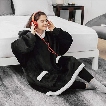 Sarah Express Oversized Wearable Blanket Hoodie with Pockets - Ultra Plush TV Blanket for Women & Men Short black One Size