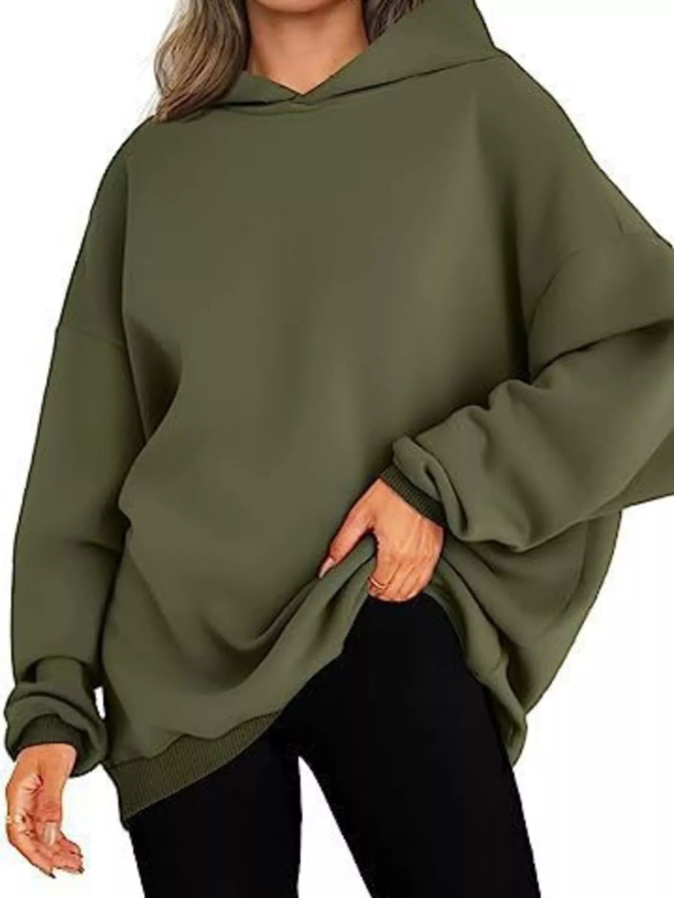 Sarah Express Women's Drop Shoulder Long Sleeve Hoodie Army Green