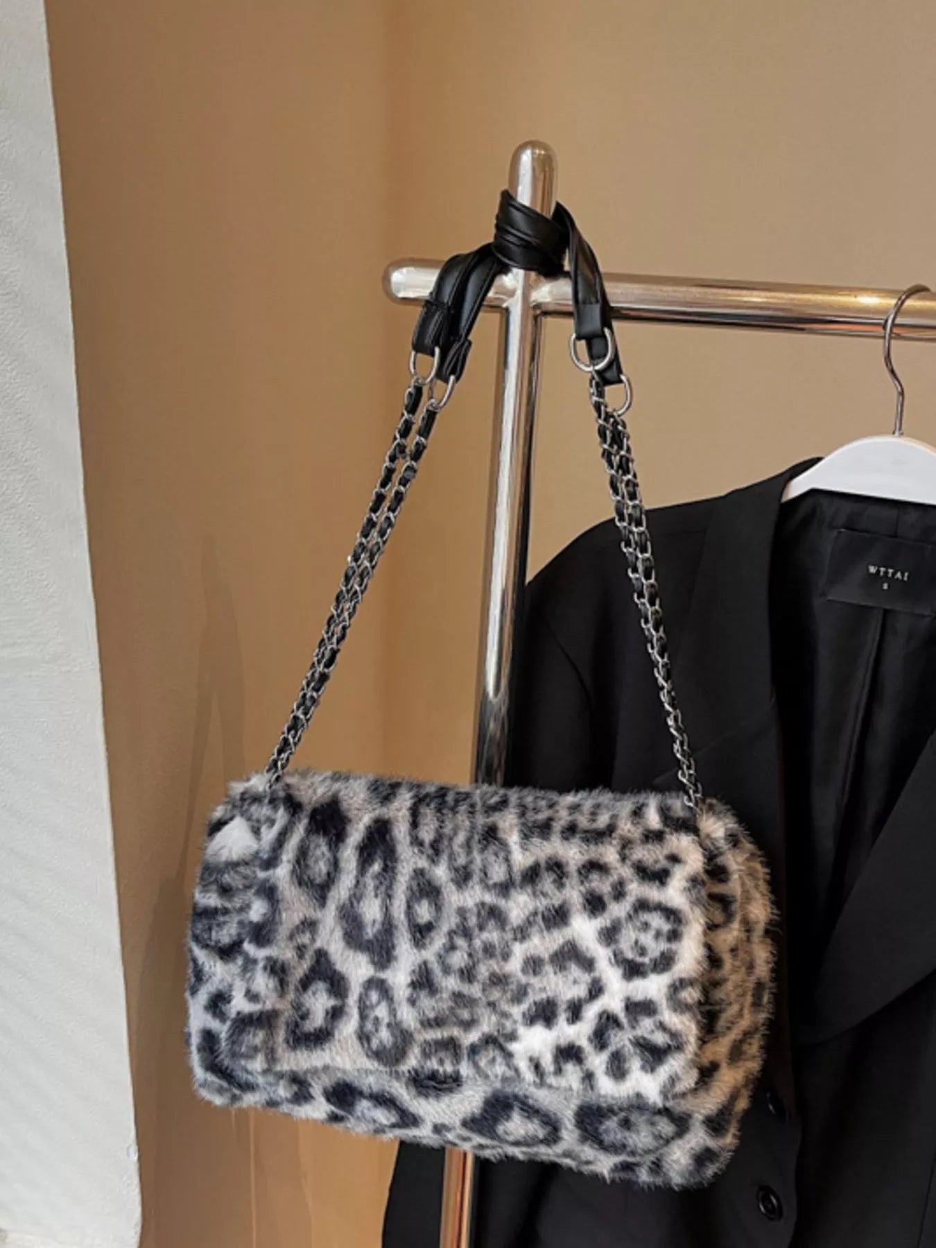 Sarah Express Women's Leopard Print Plush Shoulder Bag - Cute Animal Crossbody Purse