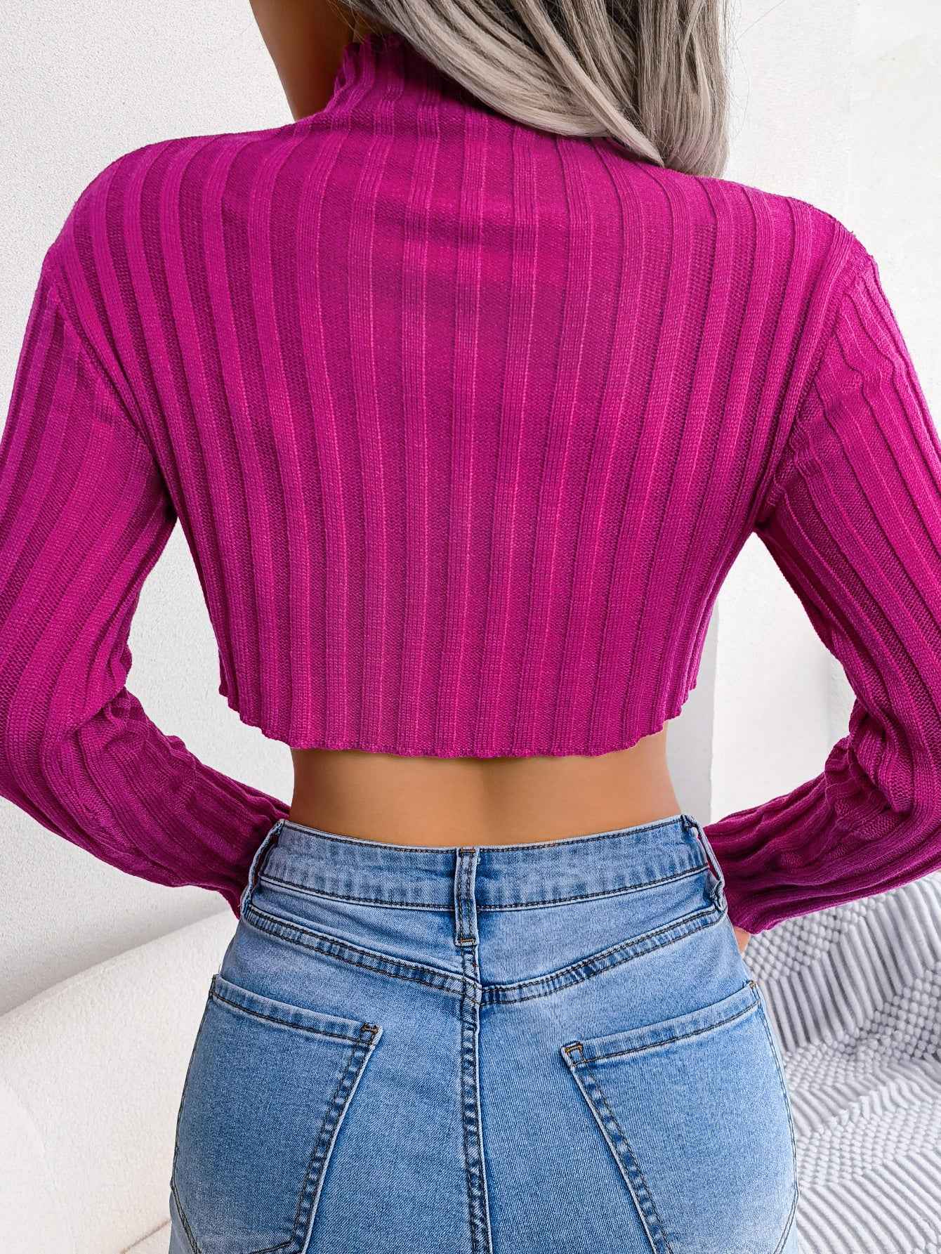 Sarah Express Women Sexy Half Turtleneck Asymmetric Long Sleeve Knit Top