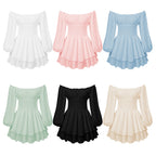 Sarah Express Off-Shoulder Pleated Ruffled Romper Long Sleeve Wide Leg Jumpsuit