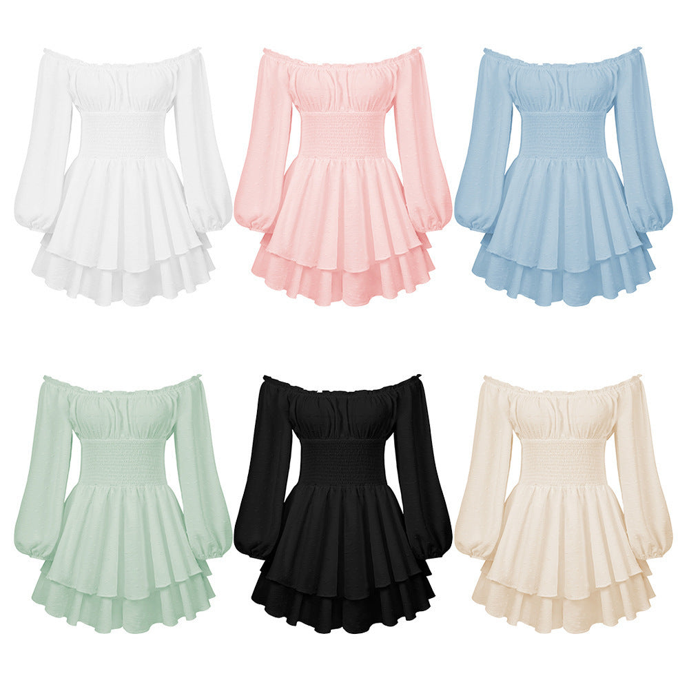 Sarah Express Off-Shoulder Pleated Ruffled Romper Long Sleeve Wide Leg Jumpsuit