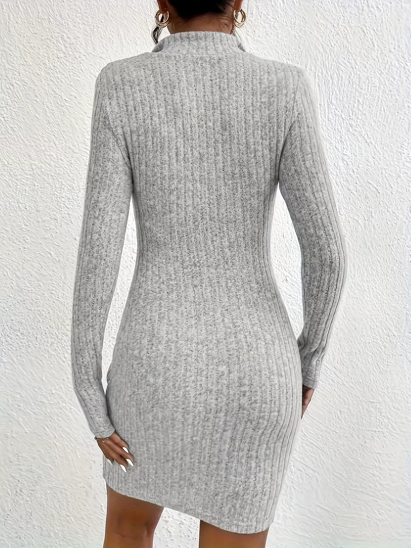 Sarah Express Ribbed Knit Bodycon Mini Dress with Zipper - Fitted Stretch Dress