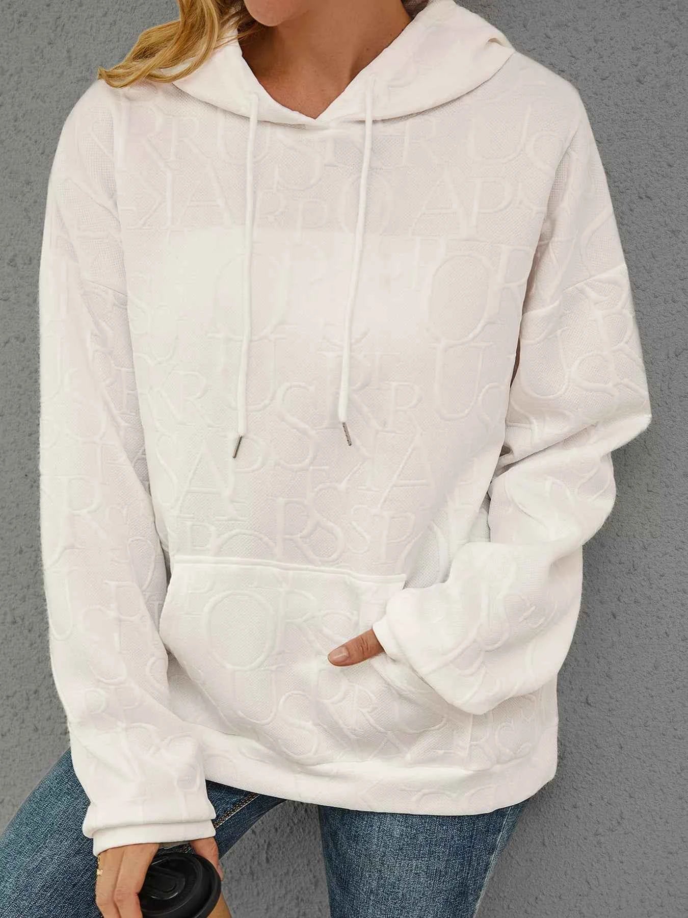 Sarah Express Women's Embossed Lettering Casual Hoodie Plus Size