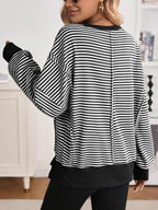 Sarah Express Women's Exposed Seam Striped Contrast Sweatshirt